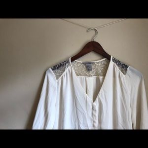 White Three Quarter Sleeve Button-Up Blouse